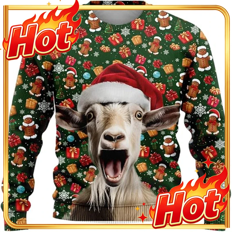 Mens Fashion Clothes - Grappige dierenprint met geitenmotief, lelijke kersttrui,