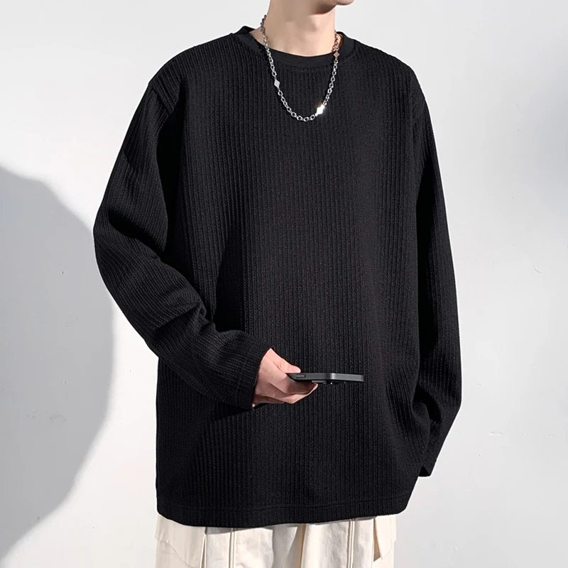 Men'S Fashion T Shirts - Heren T-shirt met geribbelde stof, ronde