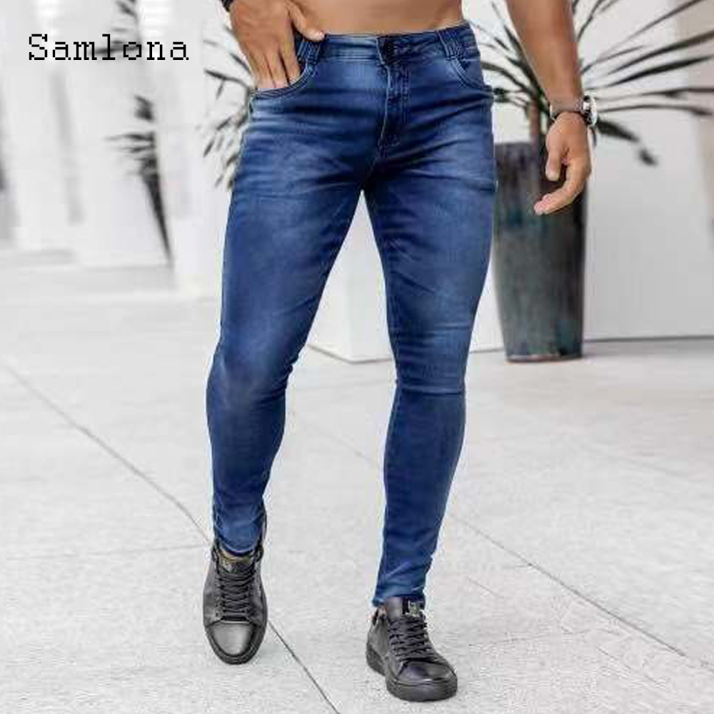 Men'S Fashion Grey Jeans - Samlona Jeans Heren Mode Skinny Denim