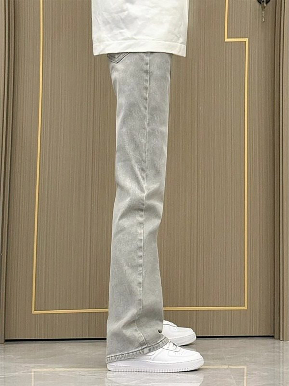 Men'S Fashion Grey Jeans - Rookgrijze, rechte, slanke jeans voor heren,