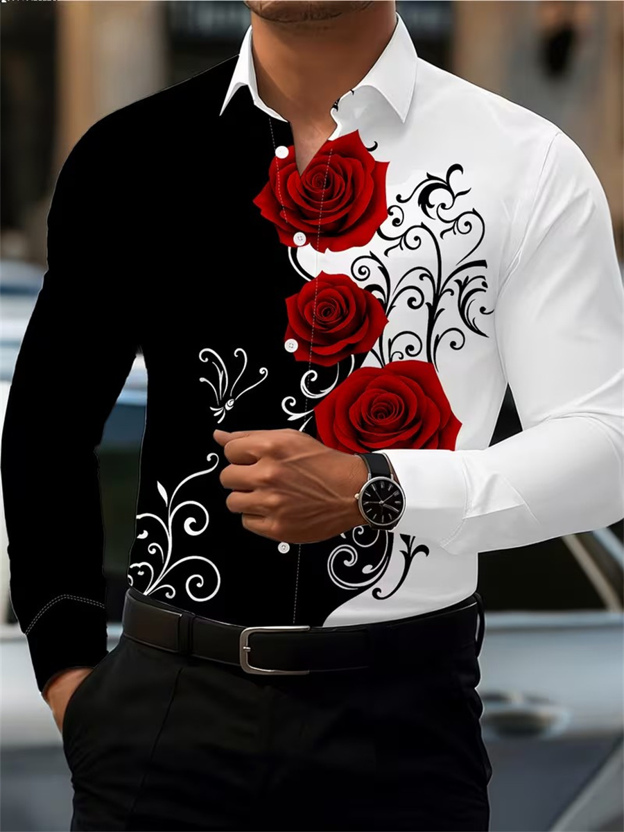 Mens Fashion Clothes - Herenshirt met rode rozenprint, modieus en