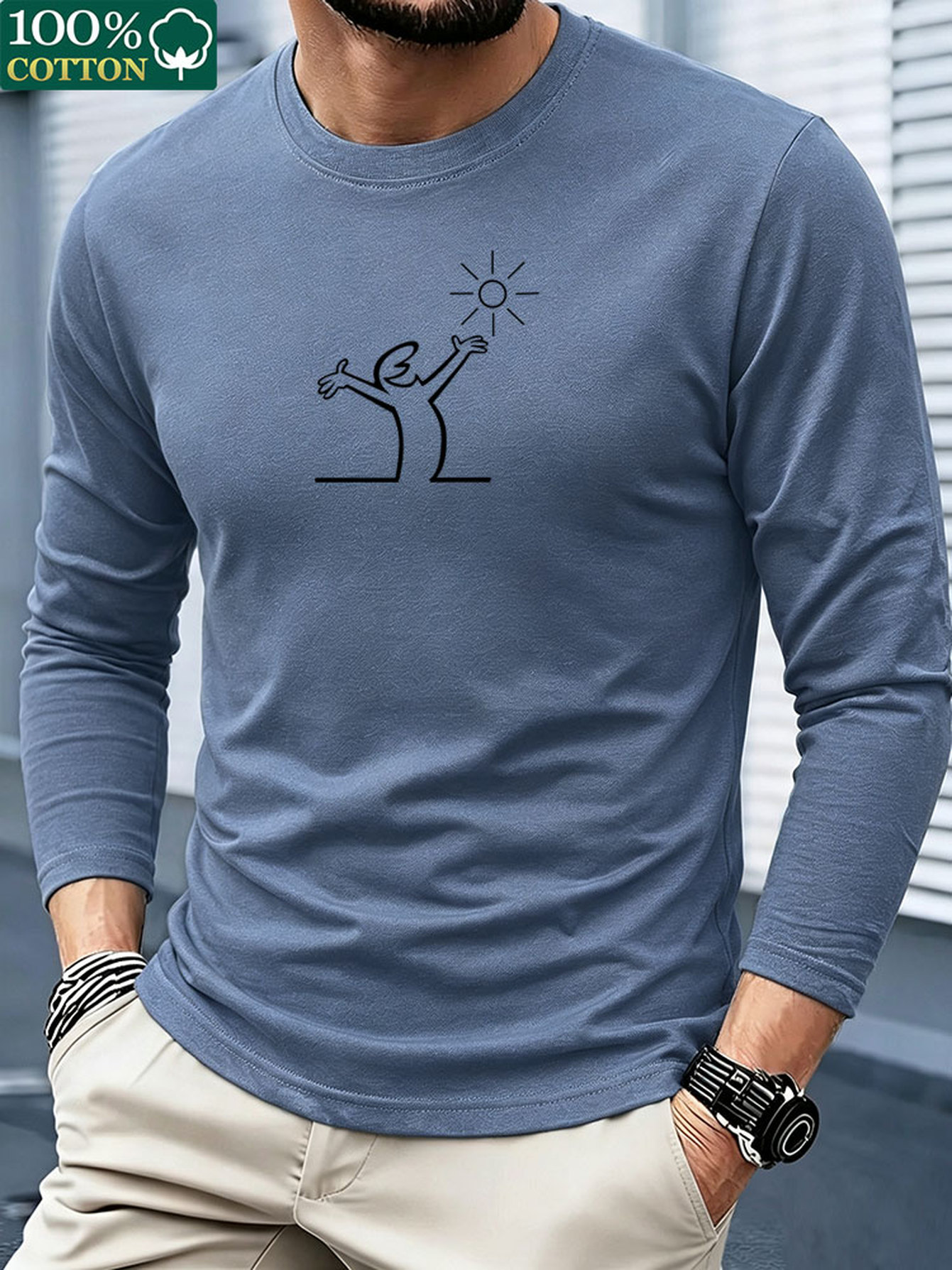 Men'S Fashion T Shirts - Heren T-shirt met lange mouwen, 100%