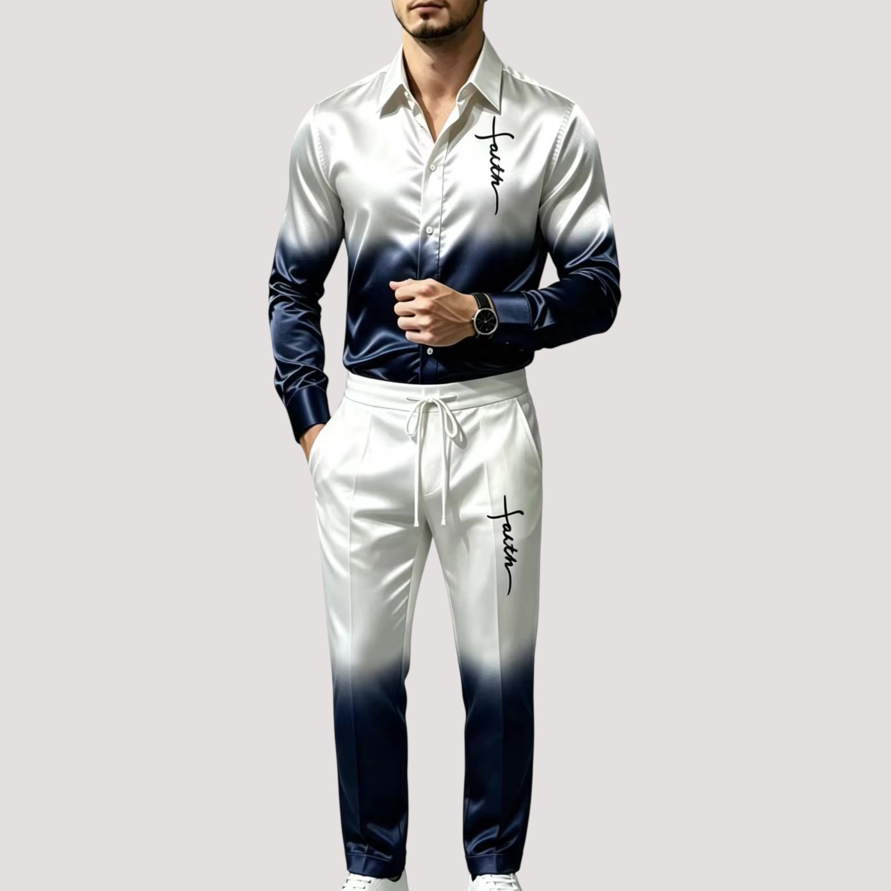 Herensportpak van satijnzijde, - Mens Fashion Clothes recensie en prijs